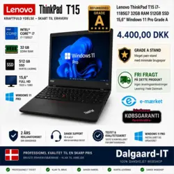 Lenovo ThinkPad T15 i7-1185G7 32GB RAM 512GB SSD Windows 11 Pro Grade A refurbished bærbar