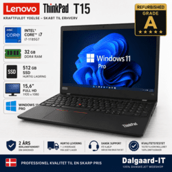 Lenovo ThinkPad T15 15,6 tommer med Intel Core i7, 32GB RAM, 512GB SSD og Windows 11 Pro Grade A