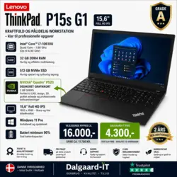 Lenovo ThinkPad P15s G1 med i7 32GB RAM 512GB SSD og NVIDIA Quadro P520