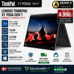 Lenovo ThinkPad X1 Yoga Gen 7 refurbished Grade A med i7 32GB RAM og Cellular