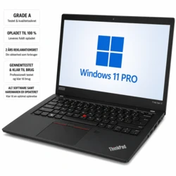 Genbrugt Lenovo ThinkPad T14s Gen 2 bærbare computer i Grade A med Windows 11 PRO og garanti-badges