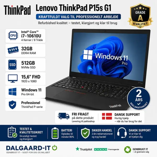 Lenovo ThinkPad P15s G1 refurbished med i7 32GB RAM og 512GB SSD