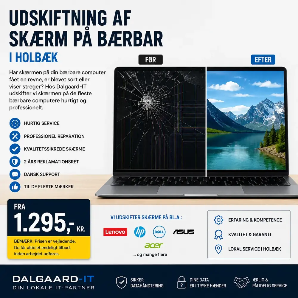 Udskiftning af skærm på bærbar computer