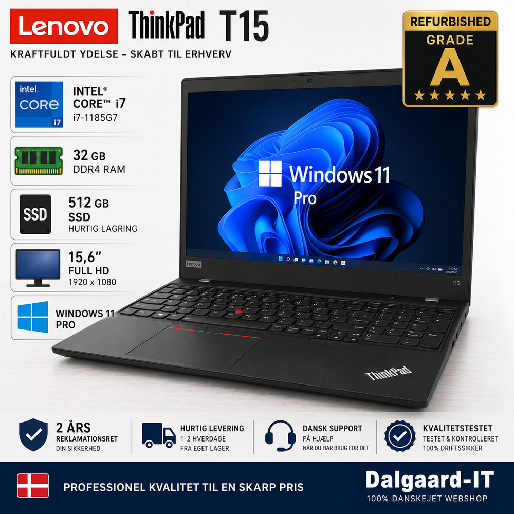 Lenovo ThinkPad T15 i7-1185G7 32GB RAM 512GB SSD 15,6" Windows 11 Pro Grade A