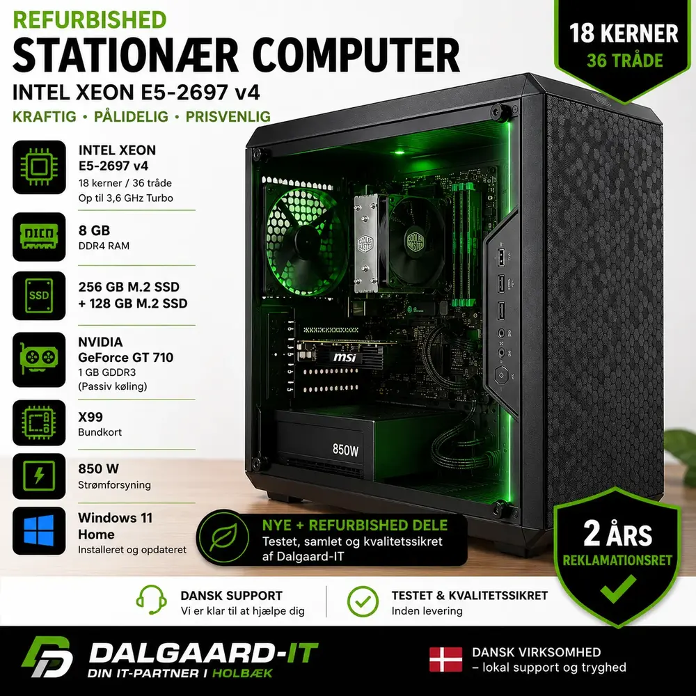 Refurbished Xeon E5-2697 v4 stationær computer 18 kerner